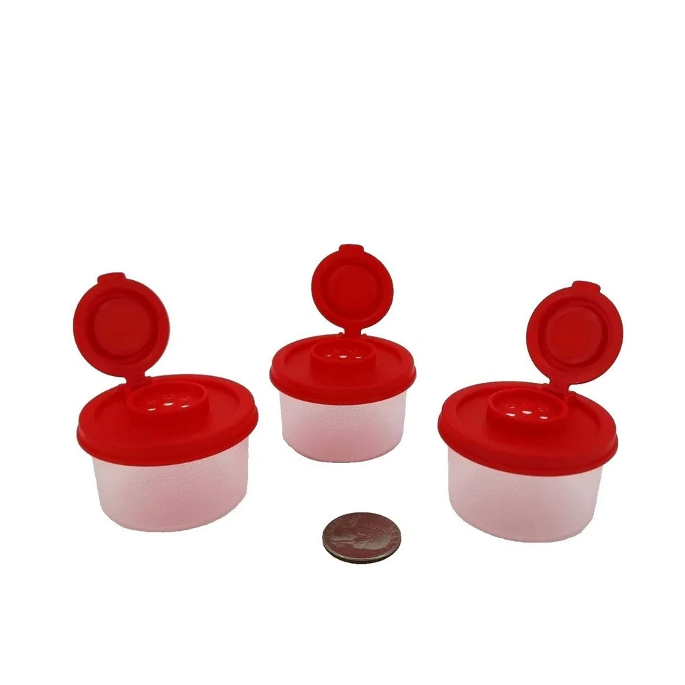 Mini Spice Shakers Set of 3 Small Red Clear Travel‎ Camping NEW